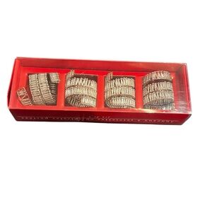 Silver gold beaded spiral napkin rings set of 4 Pier 1 one new nib retro vintage